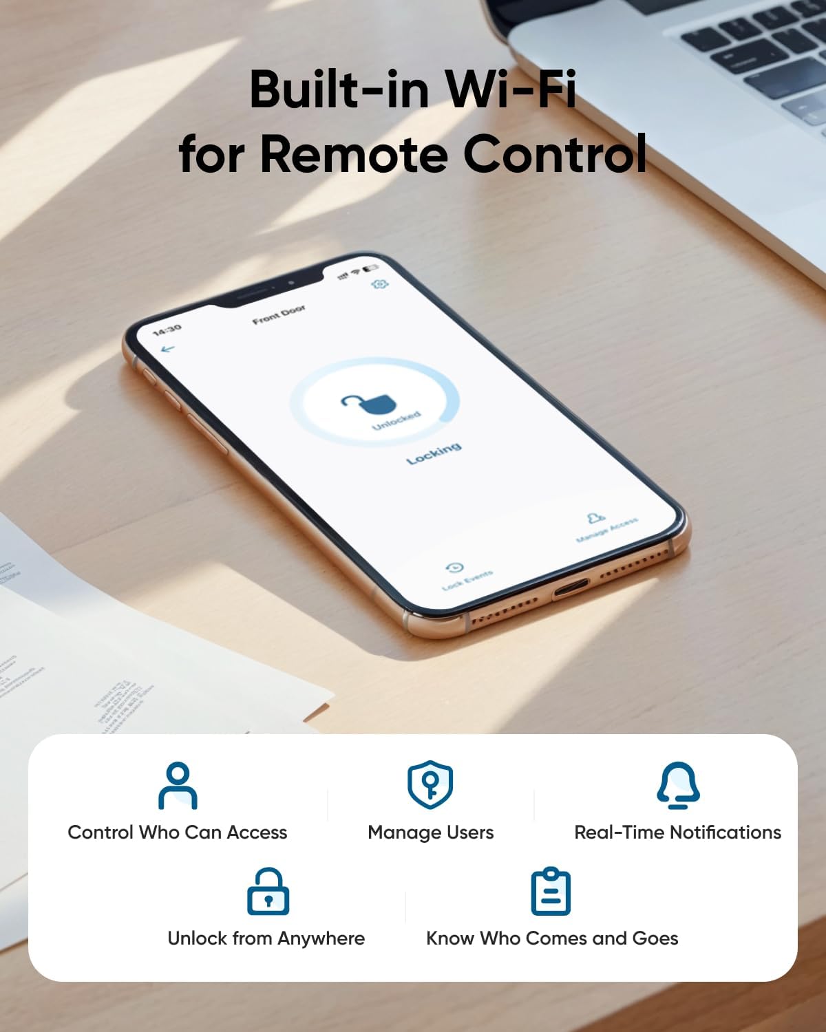eufy Security Smart Lock C33, Fingerprint Keyless Door Lock with Handle, Built-in Wi-Fi, APP Remote Control, Biometric Door Knob for Entry Door, Auto Lock, IP53 Waterproof