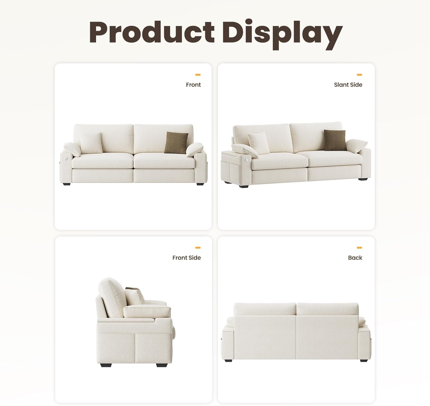 MALOL 89' Loveseat Sofa, Cloud Foam Couch, 3 Seater Upholstered Midcentury Mondern Love Seat with USB Type C Ports, 4 Pillows and Storage Armrest for Living Room/Small Spaces, Beige | Breathable material