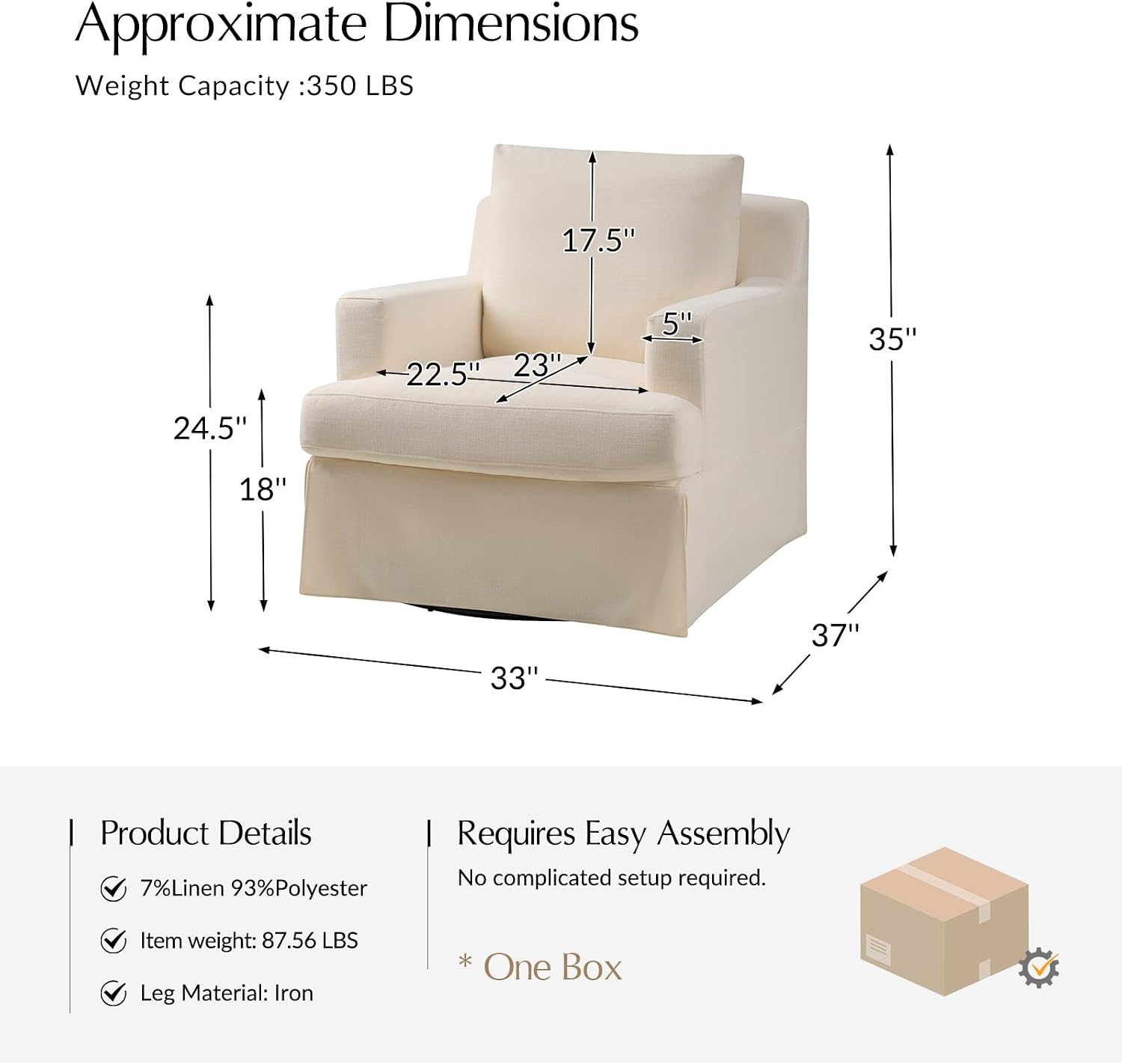 HULALA HOME Swivel Rocker Chair with Solid Wood Frame, Farmhouse Swivel Rocking Accent Chair with Washable Slipcover, Upholstered Barrel Armchair Down Blend Back and Seat Cushions, Linen