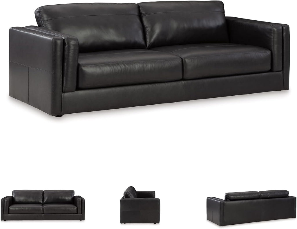 Signature Design by Ashley Amiata Modern Leather Match Sofa with Non-skid Legs, Black