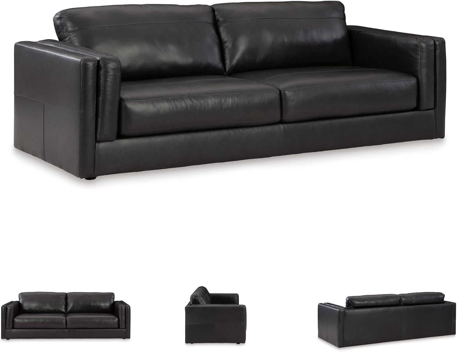 Signature Design by Ashley Amiata Modern Leather Match Sofa with Non-skid Legs, Black
