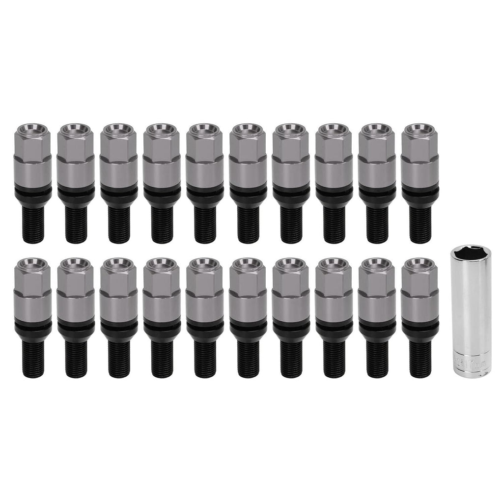 Brilluxa Wheel Lug Bolts, M14x1.5 Cone Seat Wheel Bolts Taper Lug Nuts 20PCS Black, Universal Car Tire Fastener Kit for Auto Wheel Installation Replacement
