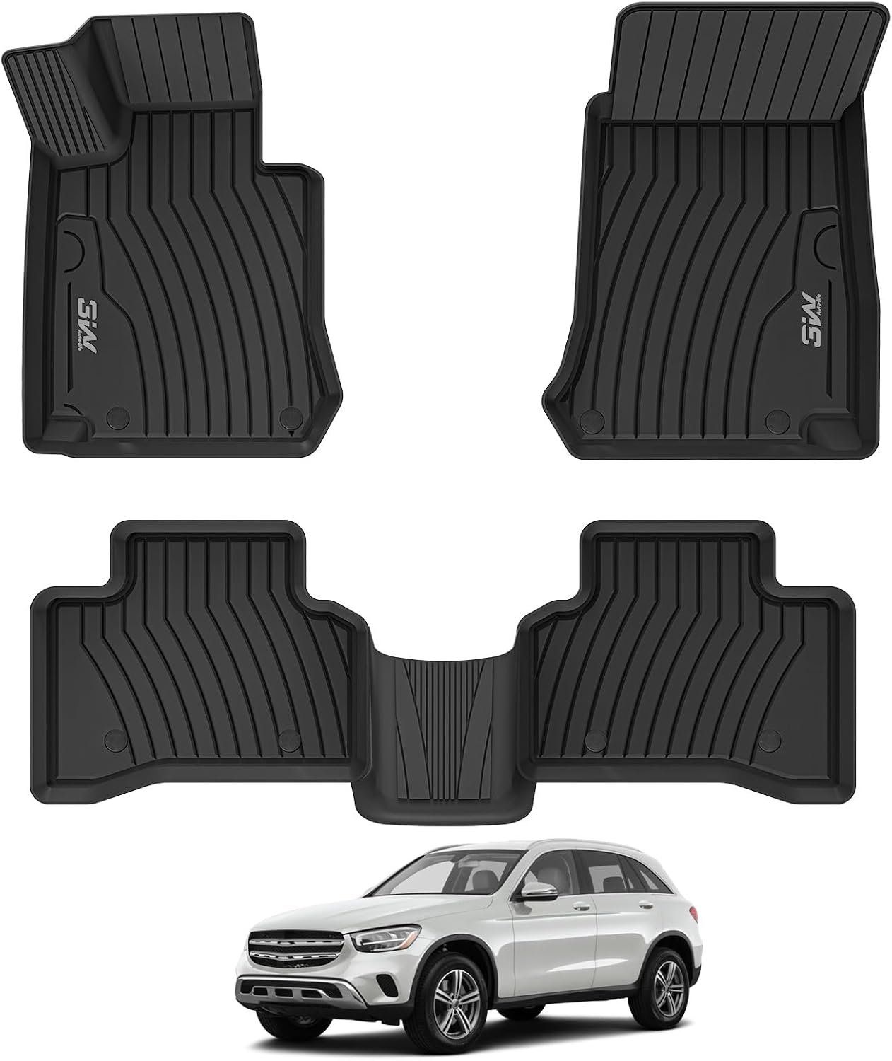 3W Floor Mats for Benz GLC SUV & Coupe 2016-2022, TPE All Weather Custom Fit Floor Liner for Benz GLC300/GLC350e/GLC43 AMG/GLC63 AMG/GLC63 AMG S Accessories Full Set Car Mats Easy Clean