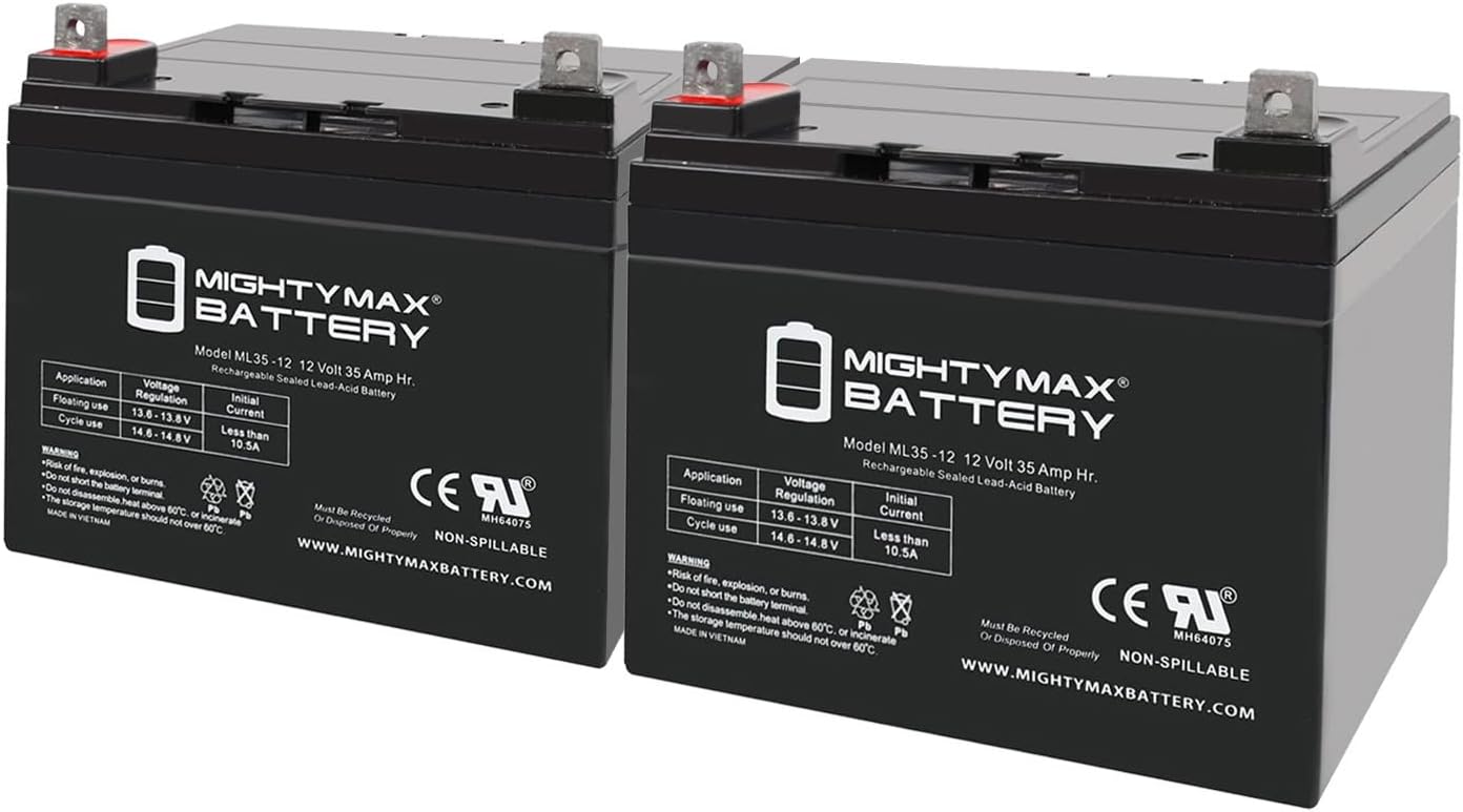 Mighty Max Battery 12V 35AH SLA Battery for Goal Zero YETI 400 Solar Generator - 2 Pack