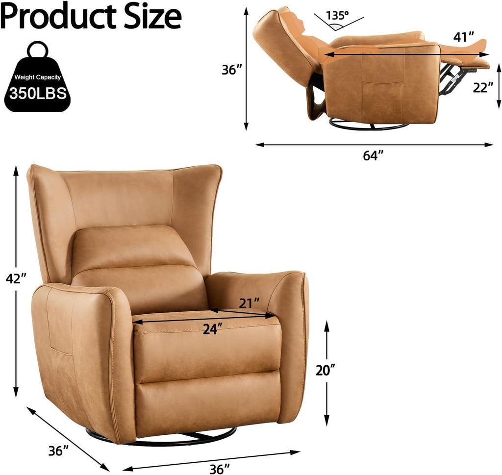 INZOY Power Swivel Rocker Recliner Glider, Oversize Electric Swivel Rocker Recliners with Highly Enveloping Backrest, Nursery Rocking Recliner Chair Fabric Reclining Sofa for Living Room, Brown