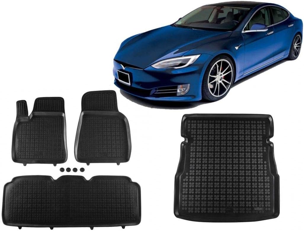 REZAW-PLAST Premium Floor Mats Set Compatible with Tesla Model S 2012-2023 Automotive Floor Mats & Cargo Liners Tailored All Weather Custom Fit Odorless Car Accessories Black