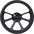14' Universal Steering Wheel Aluminum Black 5-Bolt 350mm Black Vinyl Wrap Chevy Horn Button 3-Spoke