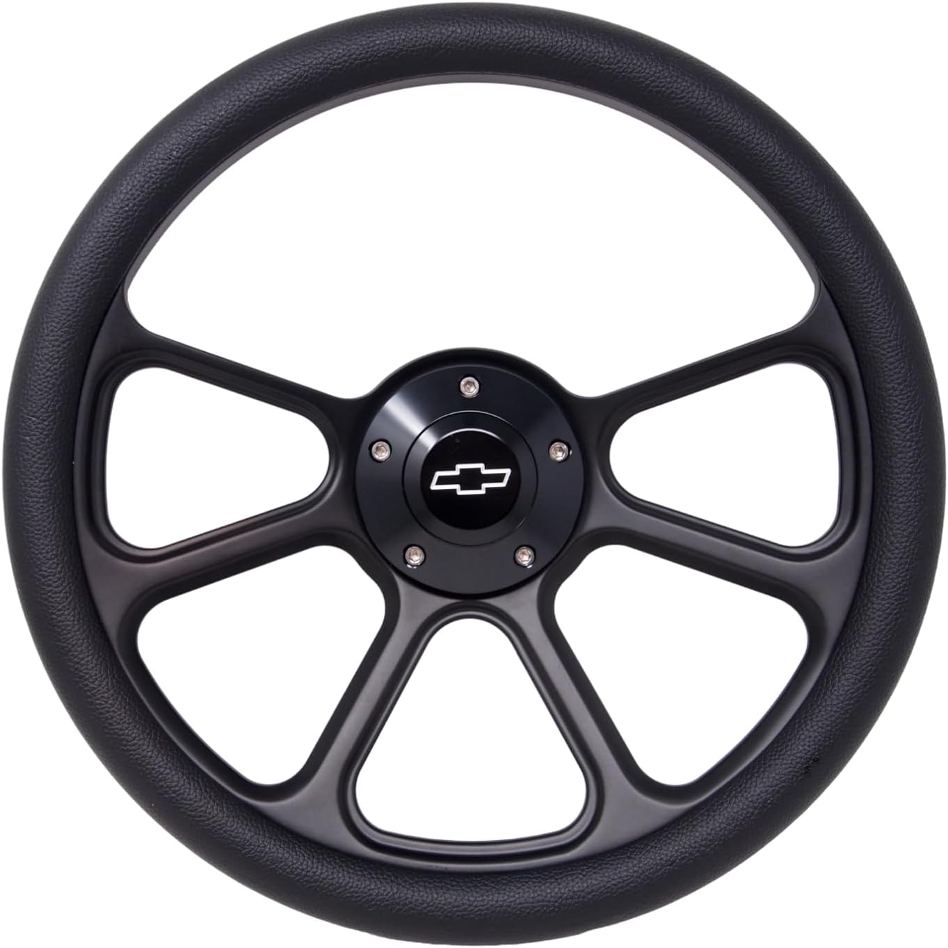 14' Universal Steering Wheel Aluminum Black 5-Bolt 350mm Black Vinyl Wrap Chevy Horn Button 3-Spoke