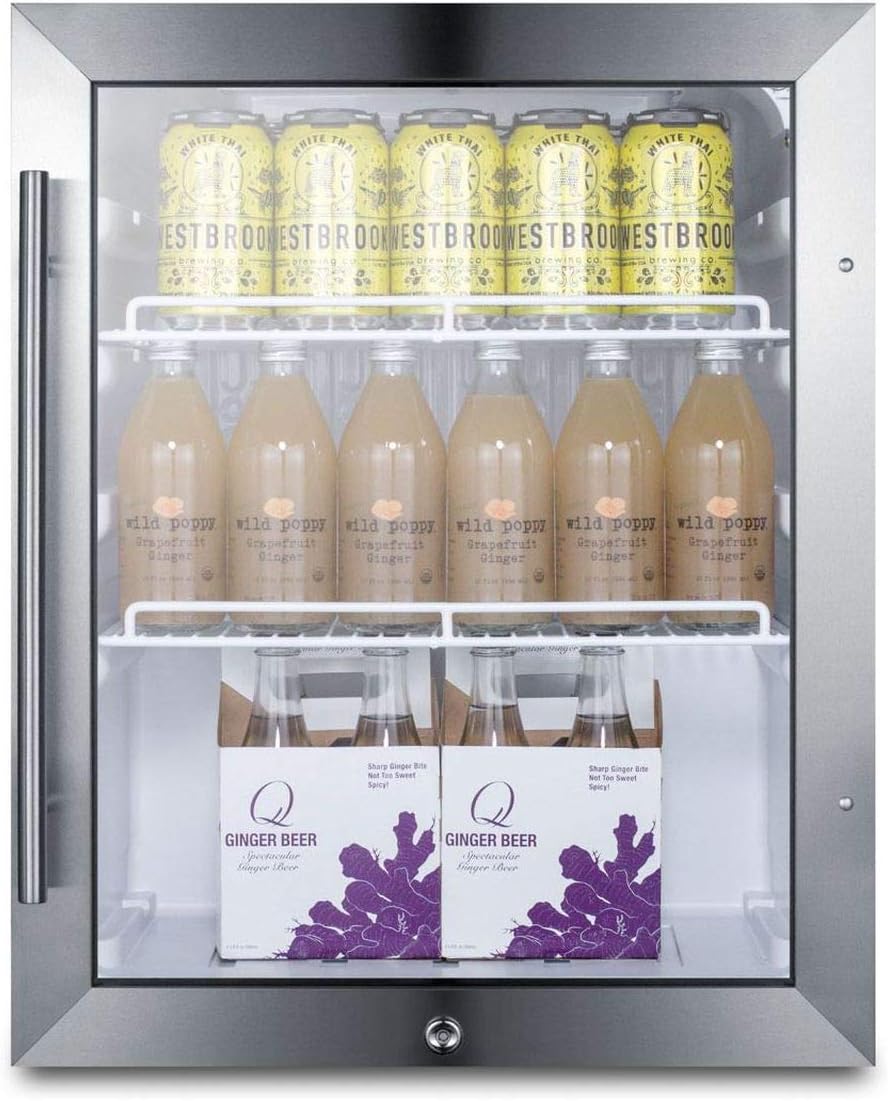 Summit 19' Beverage Center, 2.1 cu.ft. Capacity, Compact Outdoor Refrigerator, Stainless Steel & Glass- SPR314LOS