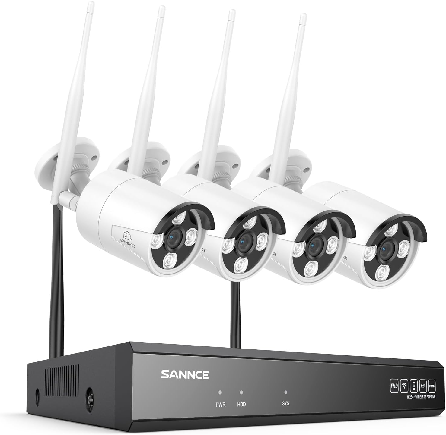SANNCE 16CH 8MP NVR Wireless Security Camera System with 4 * 8MP Waterproof Surveillance IP Cameras,Dual-Band WiFi, H.264+ Video Coding, IP66 Outdoor Camera,Night Vision.