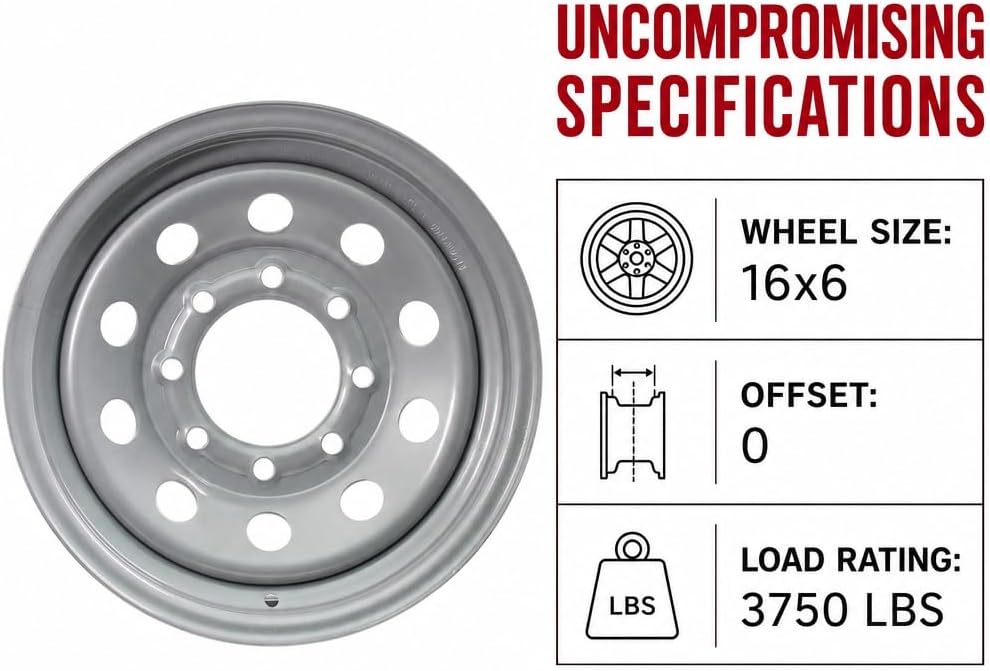 eCustomrim 2-Pack Trailer Wheel 16X6 16 Inch 8 Lug Silver Modular Rim | 16 X 6 Silver Grey Rim, 8 Lug on 6.5 Inch Bolt Pattern, 4.90 Inch Center Bore, 3750 Lbs Max Load, Trailer Tire Use Only
