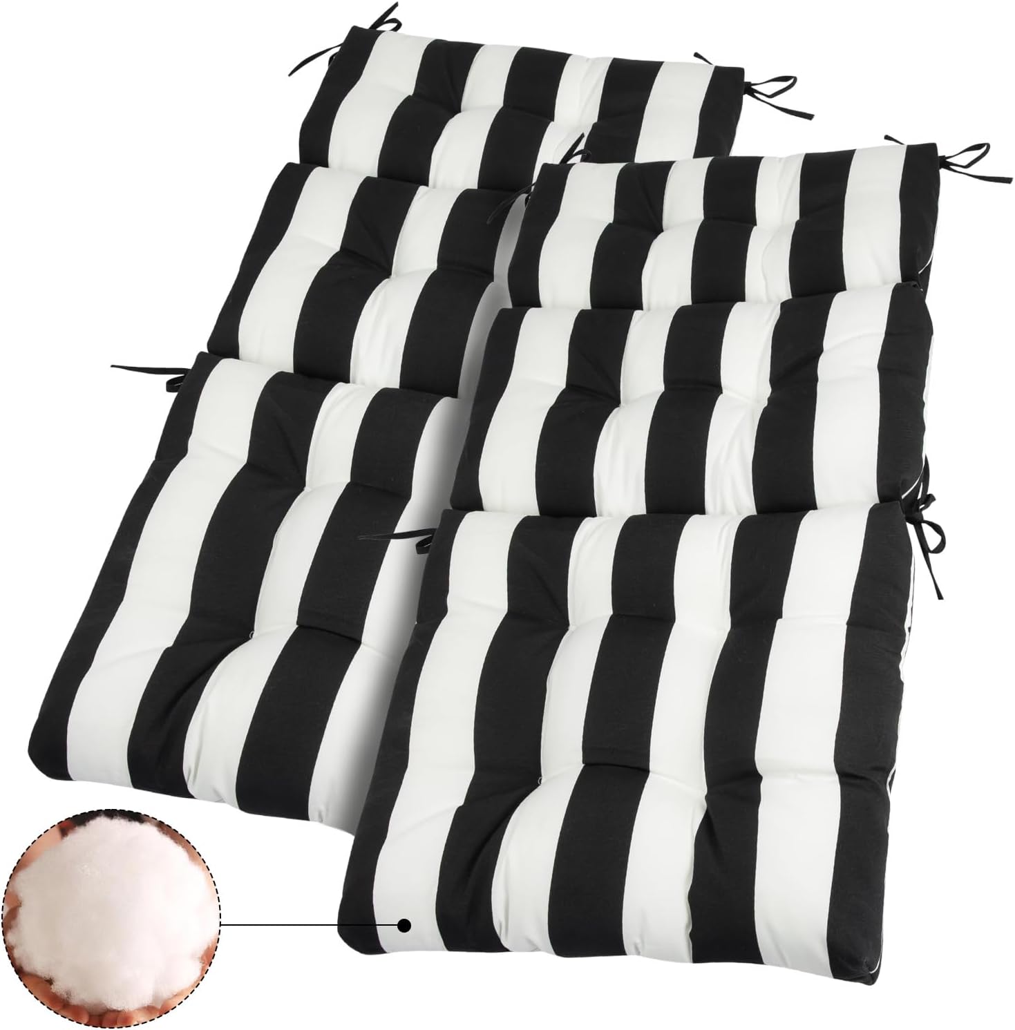 Outdoor High Back Chair Cushions Set of 2,Reversible Lawn Chair Cushion 44 x22 inch,Water Resistant Tufted Adirondack Chair Cushion,for Garden Rocking Chair,Patio Furniture(Black White Stripe)