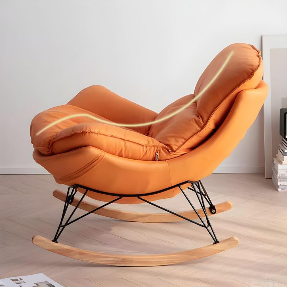 LITFAD Modern Rocking Chair Faux Leather Leisure Glider Chair Upholstered Rocking Seat Comfy Rest Reading Chair Water Resistant Nursery Chair for Living Room, Bedroom, Nursery-Green