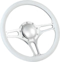14'' Billet Half Wrap 9 Bolts Steering Wheel with 2'' Dish and Horn Button (White)