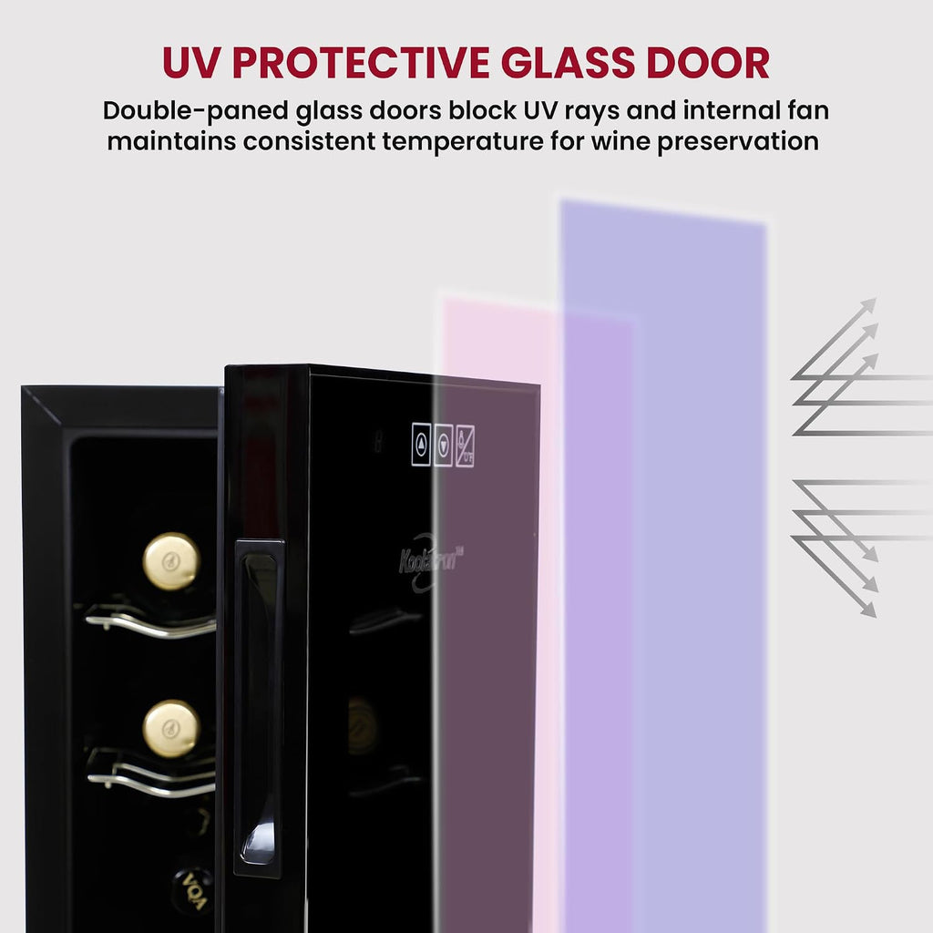 Koolatron 6 Bottle Wine Fridge – Freestanding Wine Cooler with Glass Door, 0.6 cu ft (16 L) Beverage Can Refrigerator, Digital Temperature Control, Ideal for White, Red & Sparkling Wine, Champagne