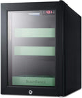 Summit Appliance LX114LG BeautiFridge Compact Cosmetics Cooler with Glass Door, Black; 0.85 cu.ft Capacity, Digital thermostat, Automatic defrost, Factory Installed Lock, Bottle Shelf, Removable Trays