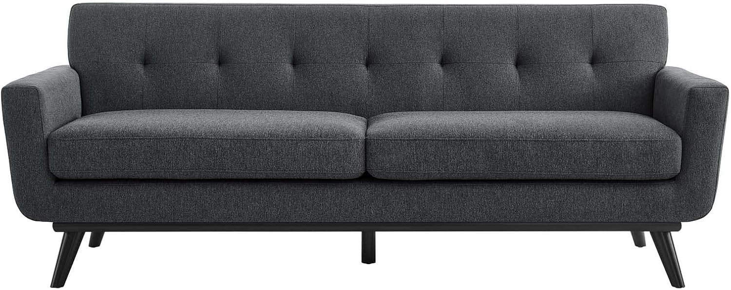 Modway Engage Mid-Century Modern Herringbone Fabric Sofa in Charcoal