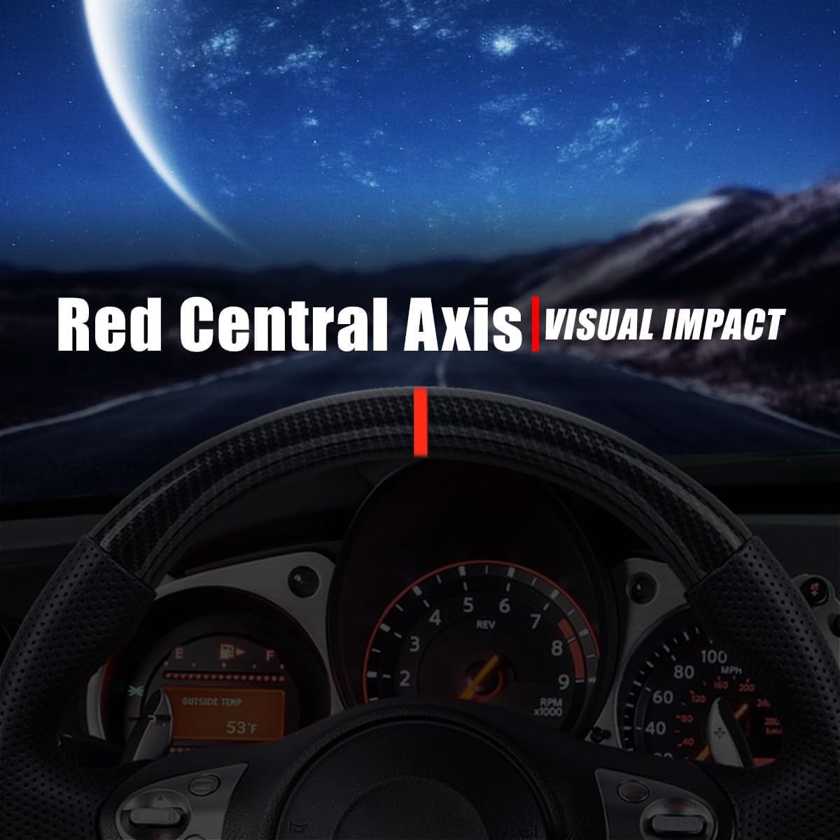Carbon Fiber Style Steering Wheel for Nissan 370Z 2009-2020, Juke 2011-2017, Maxima 2009-2014, Fits Infiniti FX35 FX37 FX50 QX70 2009-2017, Red Stitching Flat Bottom Sport Grip Replacement