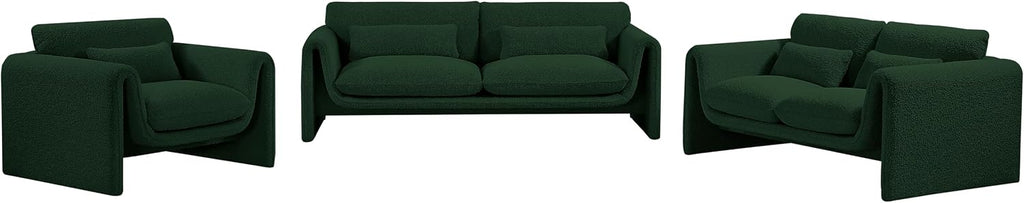 Meridian Furniture 198Green-S Stylus Collection Modern | Contemporary Boucle Fabric Upholstered Sofa with Rich Green Boucle Fabric, Curved Arms, 86' W x 38' D x 31' H, Green