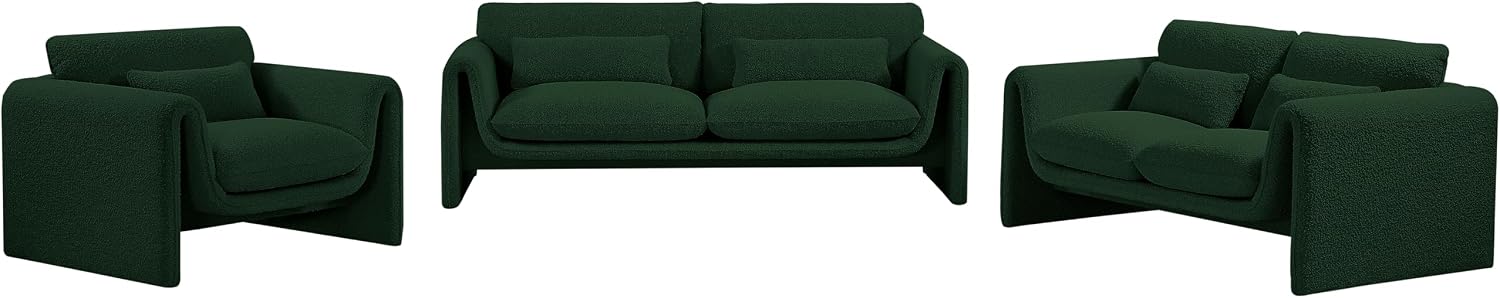 Meridian Furniture 198Green-S Stylus Collection Modern | Contemporary Boucle Fabric Upholstered Sofa with Rich Green Boucle Fabric, Curved Arms, 86' W x 38' D x 31' H, Green