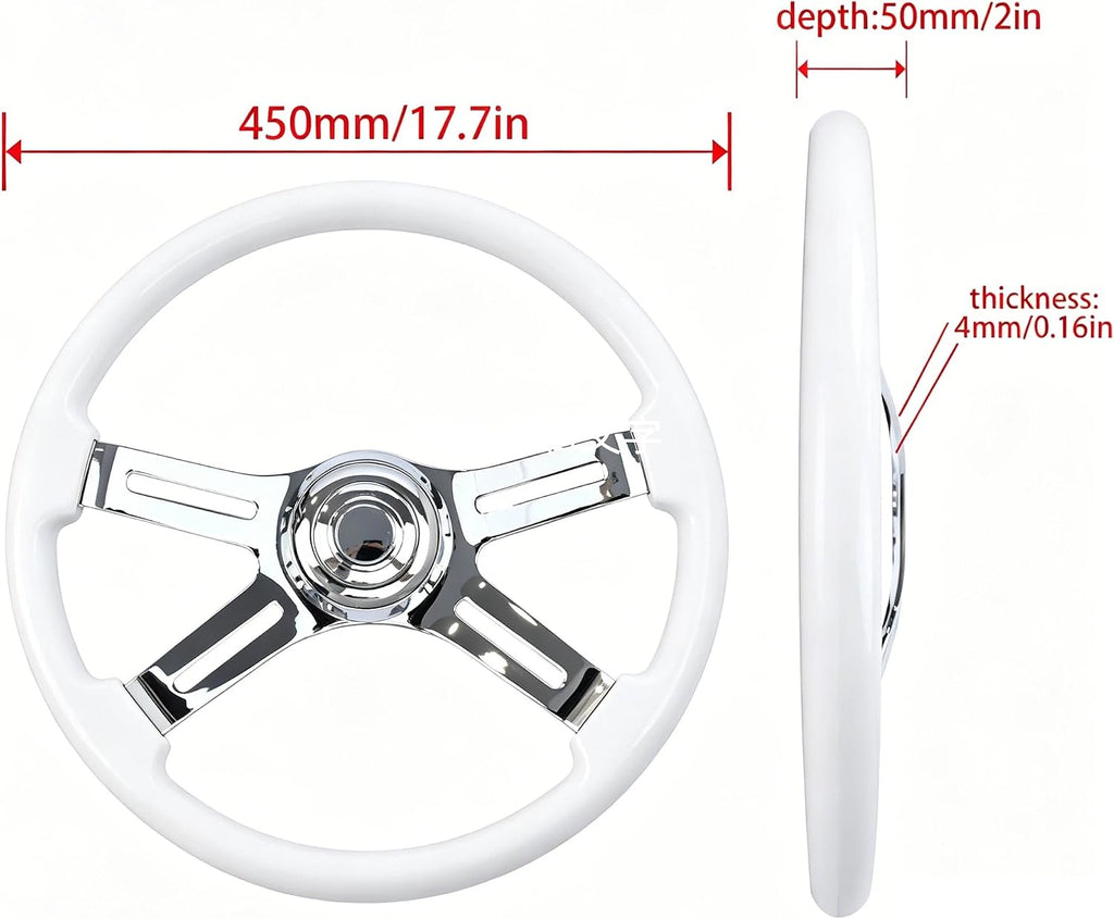 18' Walnut Wood Truck Steering Wheel 4 Spoke Aluminum Chrome Plated Steering Wheel for Semi-Trailers,Trucks for Kenworth t800 Accessories,Peterbilt,Volvo, Freightliner,White（ABS）