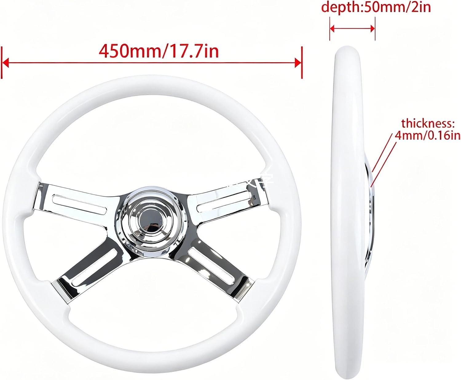 18' Walnut Wood Truck Steering Wheel 4 Spoke Aluminum Chrome Plated Steering Wheel for Semi-Trailers,Trucks for Kenworth t800 Accessories,Peterbilt,Volvo, Freightliner,White（ABS）