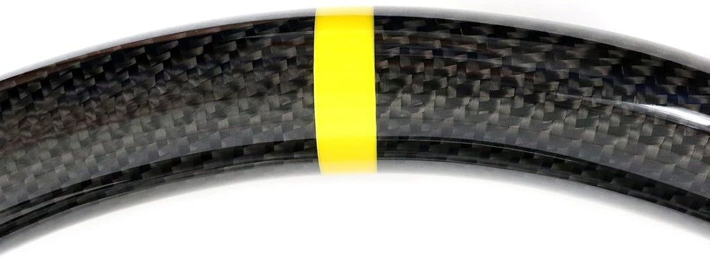 IKON MOTORSPORTS, Steering Wheel Compatible with 2010-2014 Ford Mustang, Steering Wheel Bodykit Replacement Carbon Fiber & Leather Yellow Stitch & Indicator, 2011 2012 2013