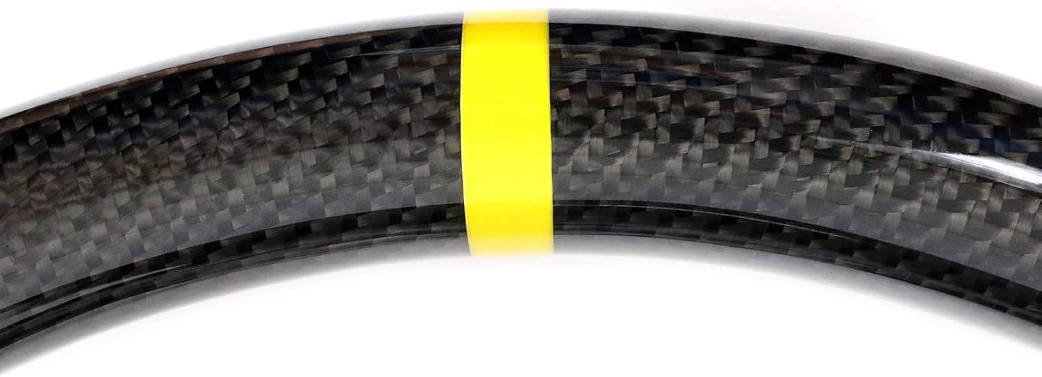 IKON MOTORSPORTS, Steering Wheel Compatible with 2010-2014 Ford Mustang, Steering Wheel Bodykit Replacement Carbon Fiber & Leather Yellow Stitch & Indicator, 2011 2012 2013