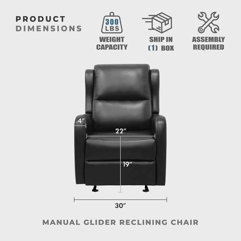Lexicon Manual Glider Recliner Chair, Reclining Sofa Chair, Home Theater Seating, Manual Glider Recliner for Living Room/Office/Apartment, Easy Assembly, Black Faux Leather