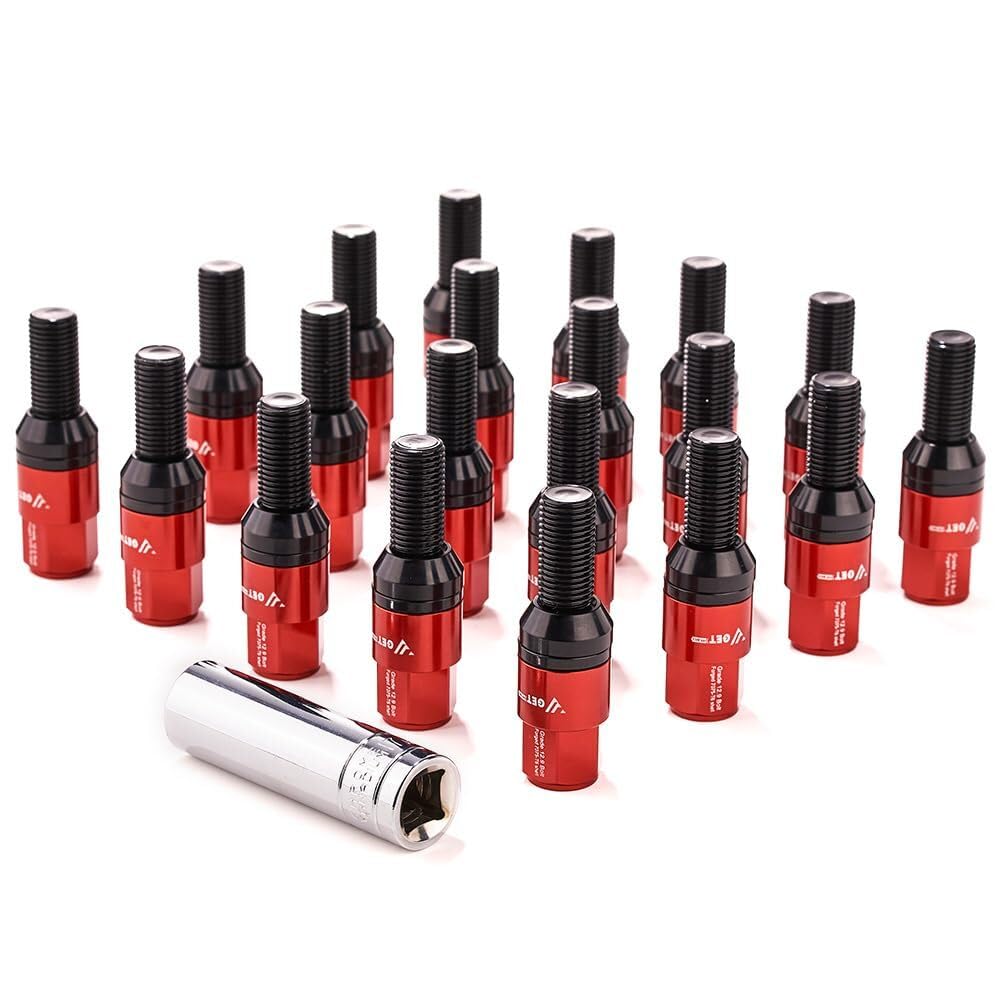 20x M14x1.5 Wheel Lug Bolt Set 28mm Shank Ball Bolts for Audi for VW for Mercedes-Benz Red