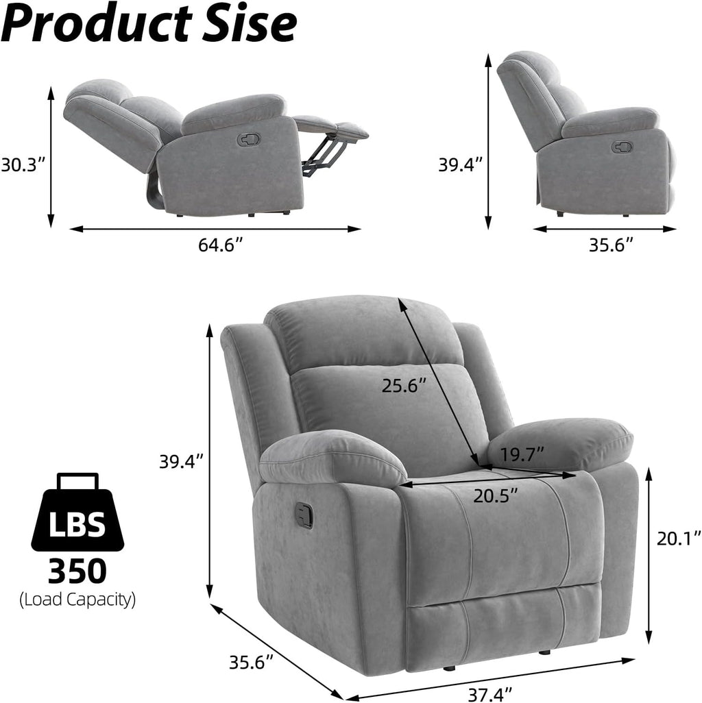 HAOMARKETS Rocker Recliner Chair Set of 2 for Adults, Manual Recliner Chair with Overstuffed Backrest and Armrests, Upholstered Rocking Reclining Sofa Chair for Living Room, Grey