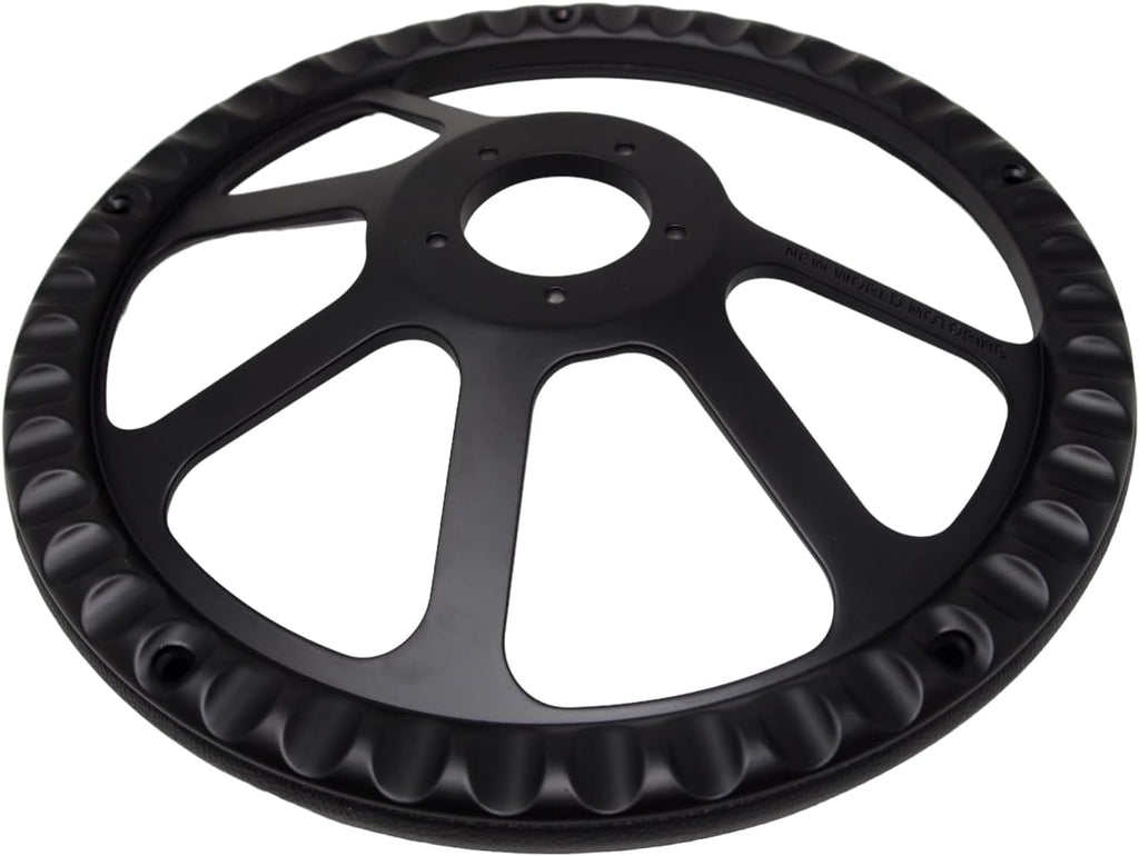 14' Universal Steering Wheel Aluminum Black 5-Bolt 350mm Black Vinyl Wrap Chevy Horn Button 3-Spoke