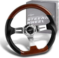 W Power Exclusive 13.5' Dark Wood Grip 6 Lug Bolt Hole Chrome 3-Spoke Vintage 343mm Steering Wheel