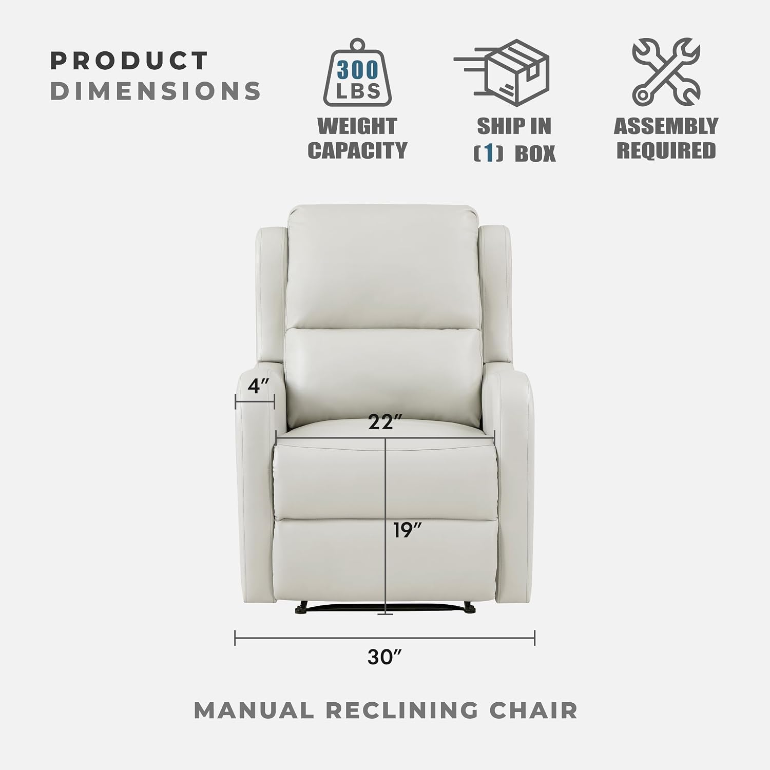 Lexicon Manual Recliner Chair, Reclining Sofa Chair, Home Theater Seating, Wall Hugger, Manual Recliner for Living Room/Office/Apartment, Easy Assembly, Taupe Faux Leather