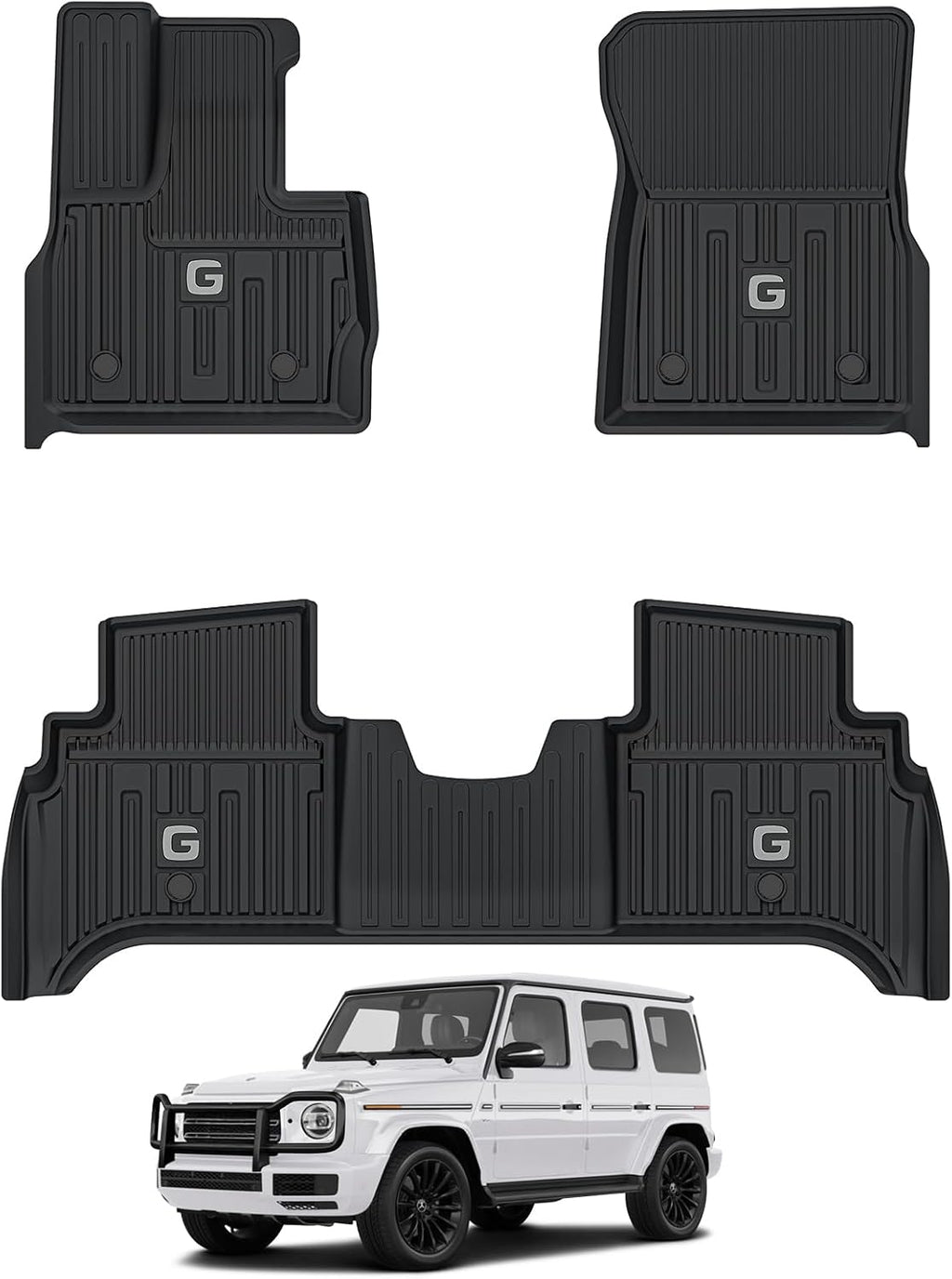 3W Floor Mats Fit for 2019-2025 2026 Mercedes-Benz G Class/G500/G550/AMG G63 SUV TPE All Weather Custom Fit Floor Liner for Benz G Class 1st & 2nd Row Car Mats, Black