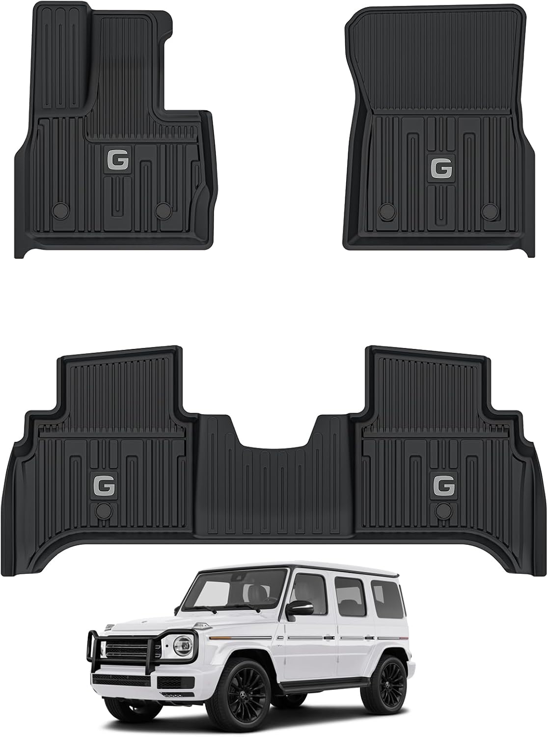 3W Floor Mats Fit for 2019-2025 2026 Mercedes-Benz G Class/G500/G550/AMG G63 SUV TPE All Weather Custom Fit Floor Liner for Benz G Class 1st & 2nd Row Car Mats, Black