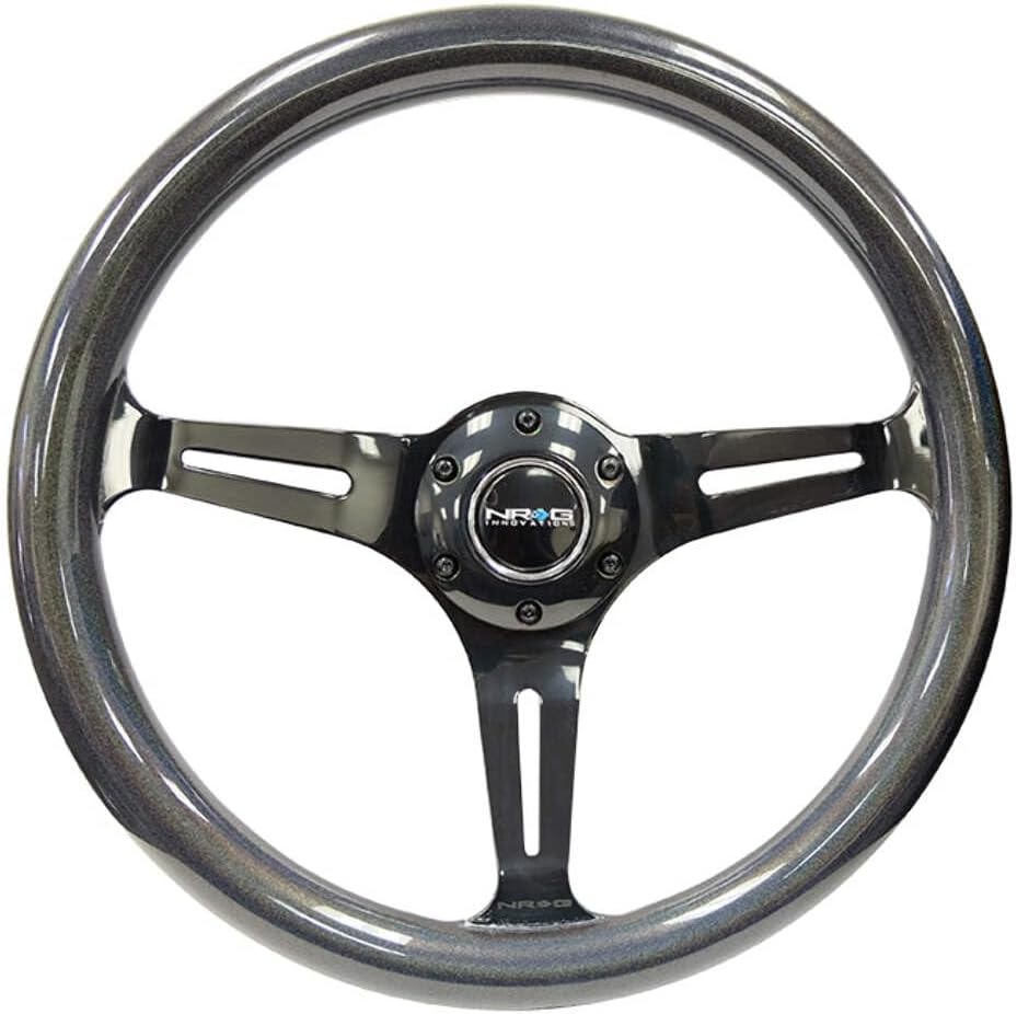 NRG Innovations NRG-ST-015BC-CN Classic Wood Grain Steering Wheel- 350mm 25mm Deep, 3 Black Spokes- Pearlescent Paint Grip