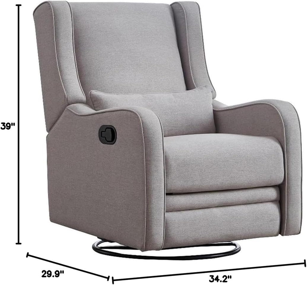 Pemberly Row Premium Fabric Glider Manual Recliner Nursery Rocking Chair for Living Room, Kids Room, Rocker Swivel Recliner with USB Port in Gray