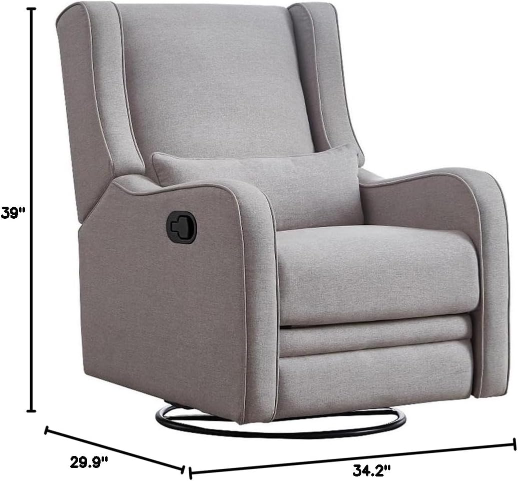 Pemberly Row Premium Fabric Glider Manual Recliner Nursery Rocking Chair for Living Room, Kids Room, Rocker Swivel Recliner with USB Port in Gray