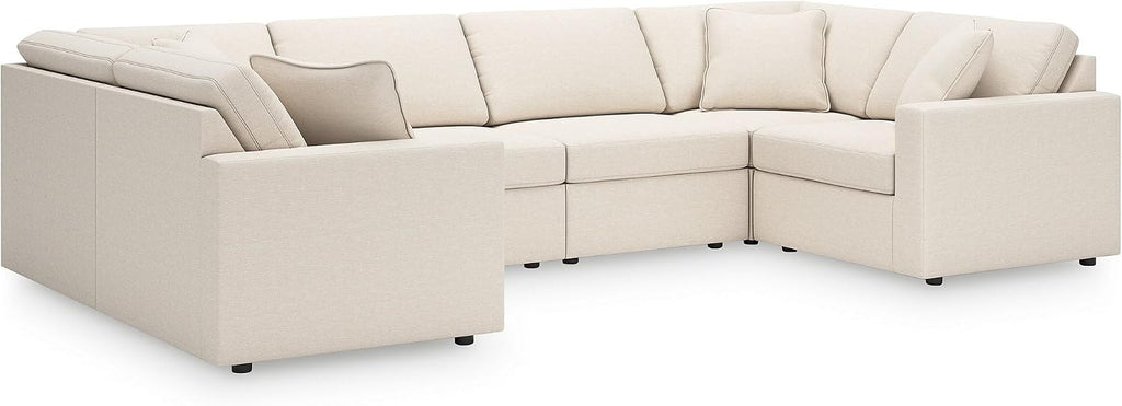 Signature Design by Ashley Modmax Contemporary Stain Resistant 6-Piece Sectional with Armrest, Throw Pillows and Reversible Cushions, Beige