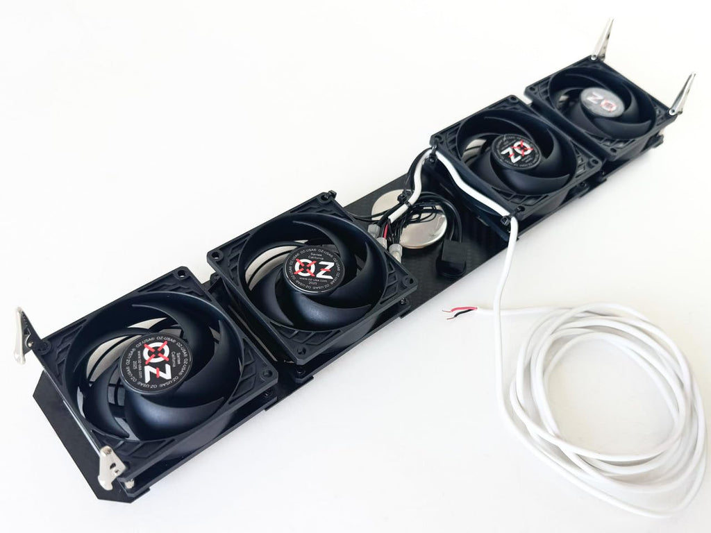 OZ-USA Quad RV Fridge Evaporator Fin Cooling Fan Thermometer Whisper Quiet 12v Carbon Fiber