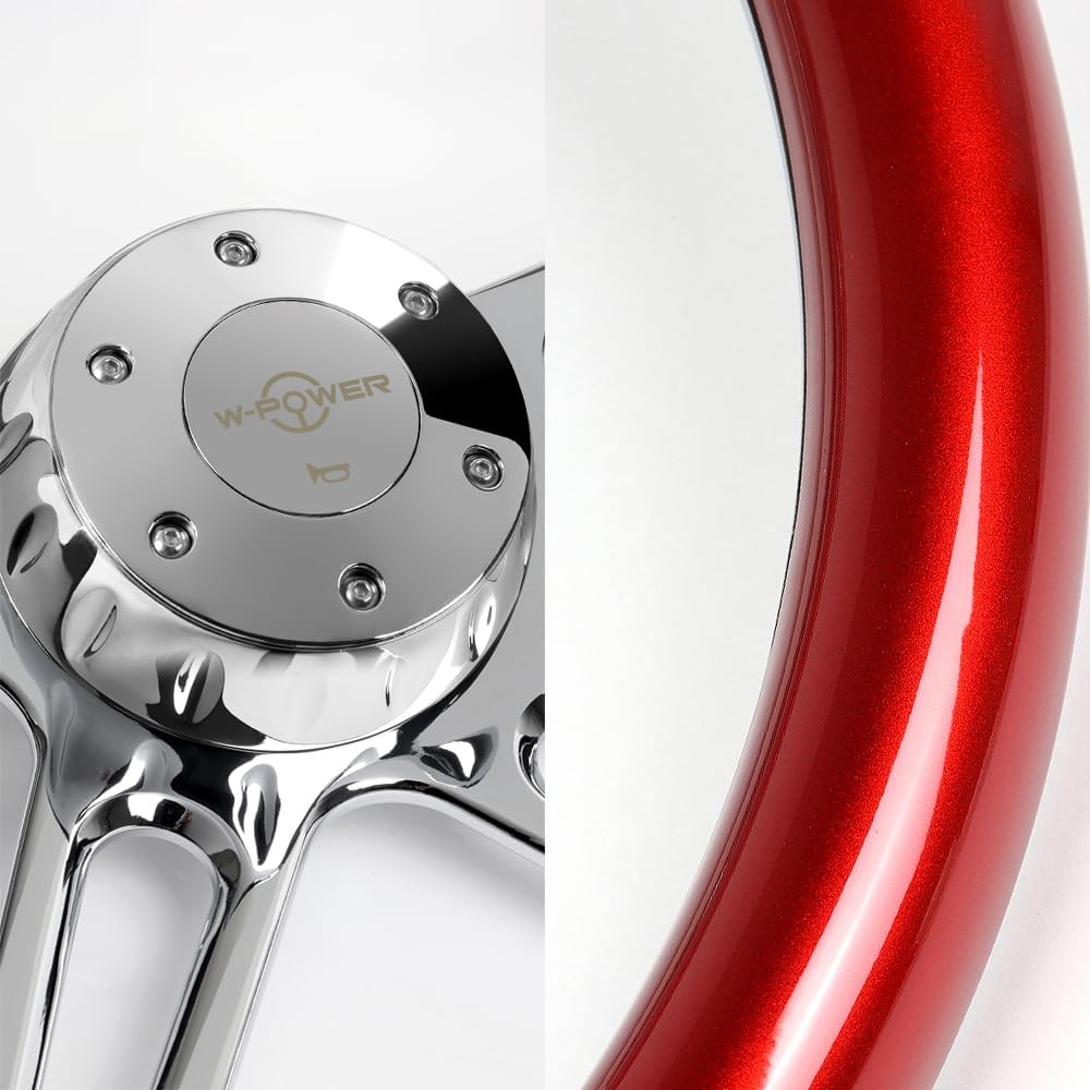 18' Universal 457mm 5 Bolt Hole 2 Inches Deep, Vintage Style Wood Grip Steering Wheel with Hub Adapter Compatible with T04 Kenworth, Peterbilt All Models (Red Wood Grip)