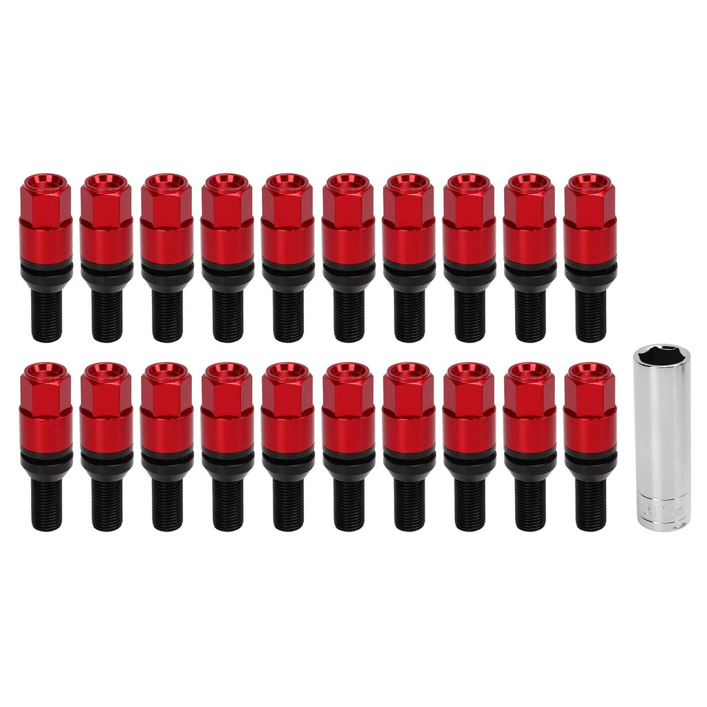 Brilluxa Wheel Bolts, M14x1.5 Lug Bolts Wheel Lug Screws 20PCS Cone Seat Tapered Red, Replacement Fastener Set for Aftermarket Alloy Wheels Car Tire Installation