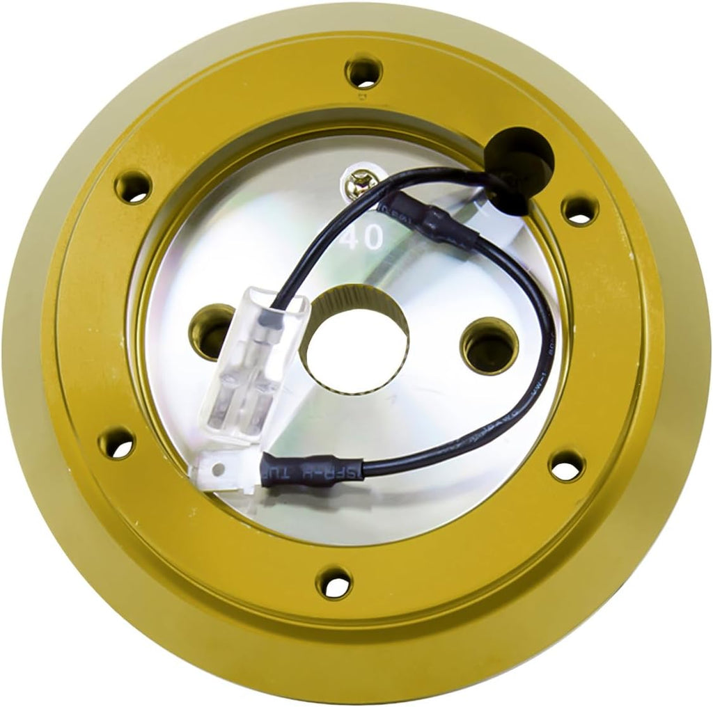NRG Innovations Racing Style Steering Wheel Short Hub, Lockable Aluminum Steering Shaft, 6x70mm Bolt Pattern Quick Release Adapter, Compatible For 89-06 Nissan/Infiniti, Chrome Gold, NRG-SRK-140H-CG