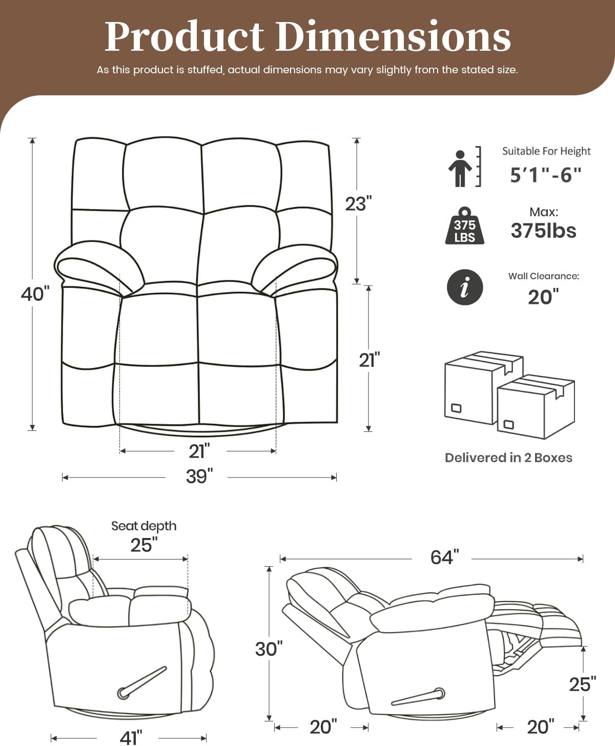 Oversized Manual Recliner Chair with 360° Swivel, Big and Tall Rocker Glider for Nursery Living Room, Chenille Overstuffed Reclining Sofa with Handle, 375lbs (Beige, Manual)