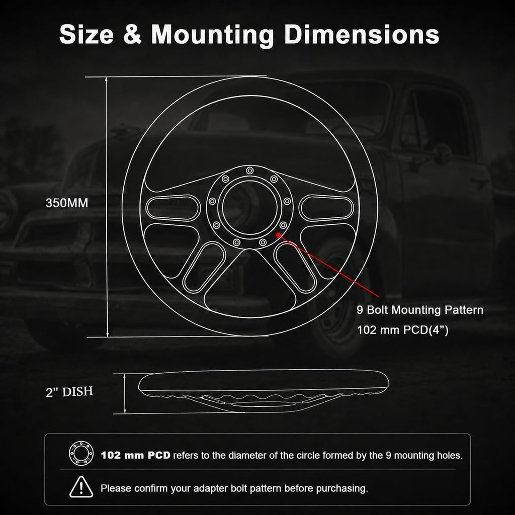 14'' Billet 4-slot Half Wrap 9 Bolts Steering Wheel with 2'' Dish and Horn Button Compatible with Chevy, Ford, GM (Tan)