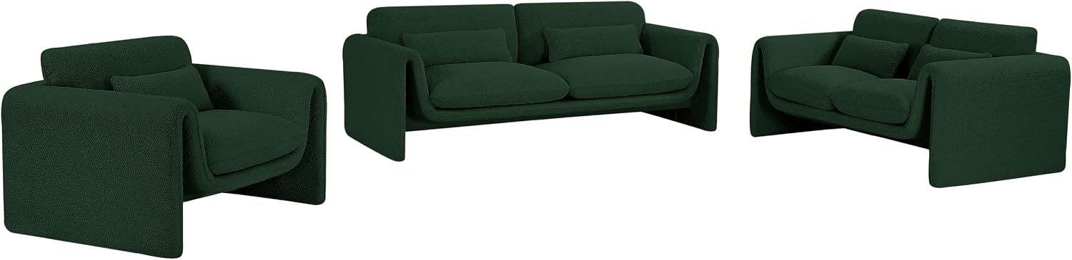 Meridian Furniture 198Green-S Stylus Collection Modern | Contemporary Boucle Fabric Upholstered Sofa with Rich Green Boucle Fabric, Curved Arms, 86' W x 38' D x 31' H, Green