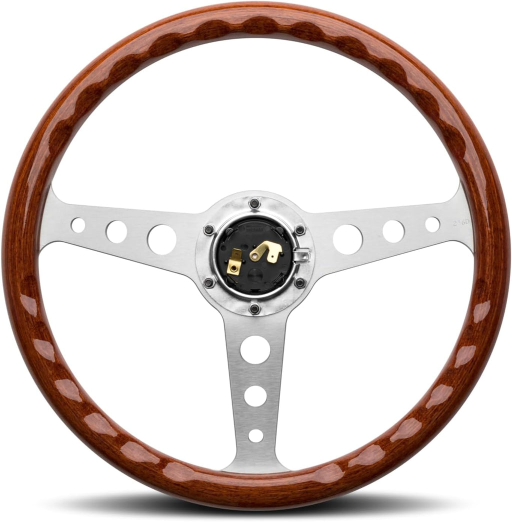 MOMO Motorsport Indy Heritage Steering Wheel Mahogany Wood Grip, Brushed Aluminum Spoke, 350mm