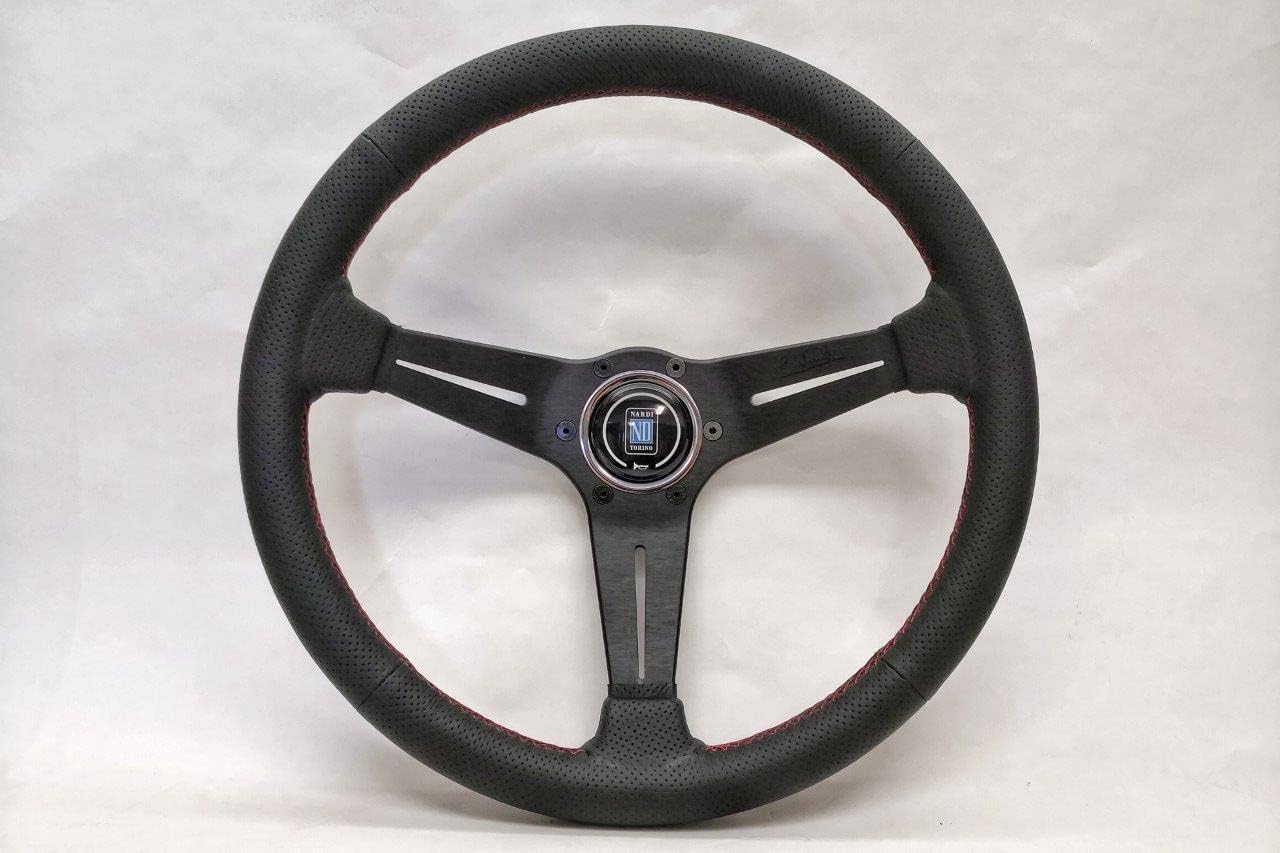 NARDI Deep Corn Steering Wheel 350mm (13.78 inches) Black Leather Red Stitching 6069.35.2093