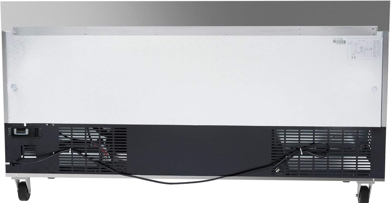 KoolMore 72' Stainless Steel 3 Door Worktop Commercial Refrigerator with 3 1/2 Backsplash - 16.9 cu.ft, Model: RWT-3D-16C